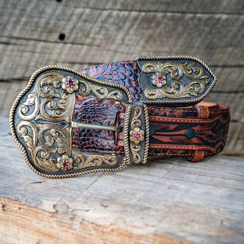 Bronze Custom Belt Buckle Set - 3 Piece Buckles